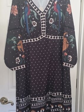 BloomChic Black Floral & Parrot Print Long Sleeve Dress